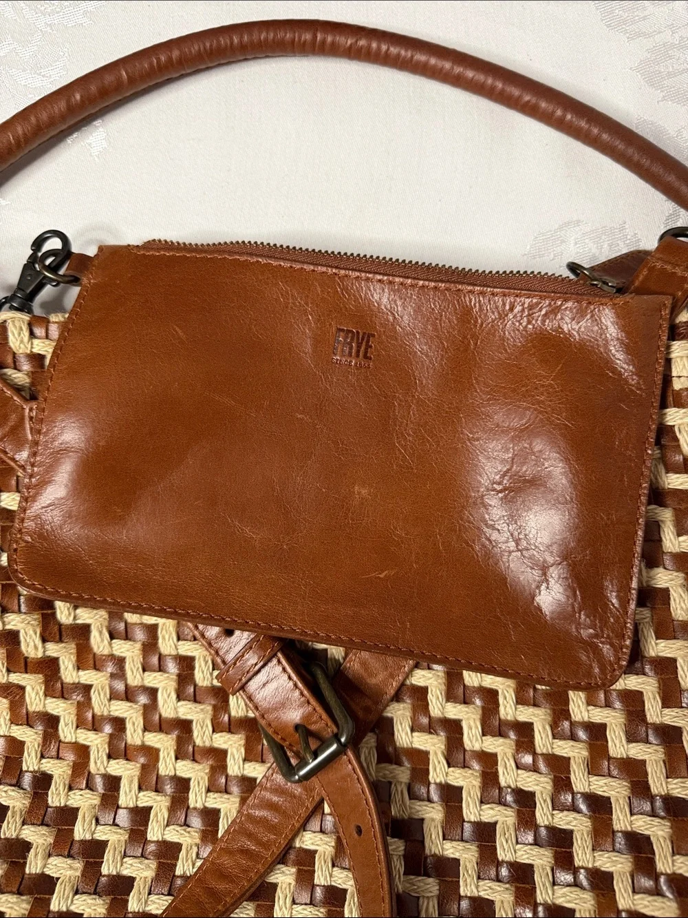 Frye Melissa Esparto Rope & Leather Hobo Bag in the Cognac colorway